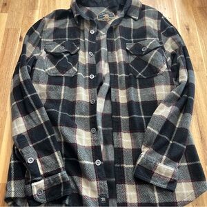 Freedom Foundry Plaid Fleece Button-Up Shirt Jacket Black Gray Beige M
